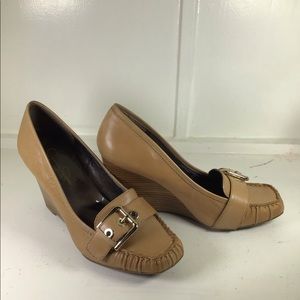 Jessica Simpson Buckle Wedge Leather Shoes